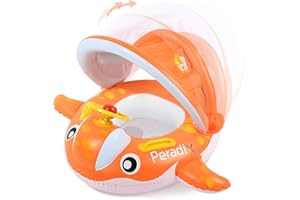 Peradix Baby Swimming Pool Float Boat Trainer Seat Inflatable Swim Rings with Repair Patch and Adjustable Sunshade Kids Inflatable Pool Toys for 9 to 36 Months