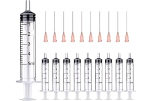 PRIMETEQ Pack of 10pcs x 5ml syringe and 10 x cannula syringe set with blunt needles, various sizes: 1 ml, 3 ml, 5 ml, 10 ml, 20 ml, 30 ml, 60 ml, for hobby and DIY, individually sterile packed