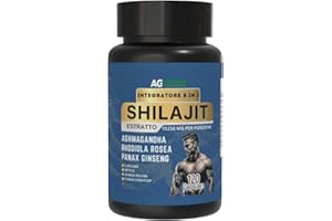 AG nature Shilajit Puro Himalayano Originale Forte 120Cps | Complex 8 in 1 da 15250mg con Ashwagandha, Rhodiola Rosea, Curcuma, Ortica, Ginkgo Biloba e Panax Ginseng