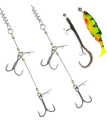 Lot De 2 Hameçons Stinger Avec Tête Plombée - Pour Appâts Souples 6-12 Cm - Taille M - Système De Bas De Ligne à Visser - Idéal Brochet, Perche, Sandre