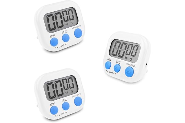 Fousenuk 3 Pièces Minuteur de Cuisine Magnétique Blanc, Chronometre avec Grand Écran LCD, Chronomètre et Alarme Digital, Timer Enfant, Compte à Rebours pour Kitchen Cuisson Douche Sport