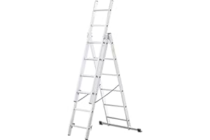 Drabest Basic Home Échelle en Aluminium 3 Éléments – Escabeau 3x6 Marches – Escabeau en Aluminium Léger – Échelle Pliable pour la Maison – Capacité 150 Kg – 46x165x13cm