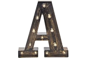 OYCBUZO Golden Black Led Marquee Letter - Industrial, Vintage Style Light Up Alphabet Letter Sign for Cafe Wedding Birthday Party Christmas Lamp Home Bar Initials Decor - A