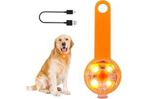LMLMD LED Lumiere Chien Rechargeable par USB pour Harnais, Sécurité Pendentif Lumineux Chien avec Marque en Silicone Extensible Attachée au Collier, Laisse pour la Marche Nocturne, le Camping, Orange
