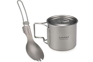 Lixada Kubek tytanowy przenośny kempingowy kubek na wodę składany ultralekki kubek z pokrywką piknikowy kubek tytanowy ze składaną łyżką