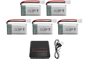BLLRC 5PCS 3.7V 300mAh Li-ION Batterie avec Chargeur 5 en 1 pour Syma X11C WLToys V911S A120 XK A150 V966 FX801 UDI U816A Hubsan H107L F180W F180C HS170 HS170C HS177 Quadcopter Drone Batterie
