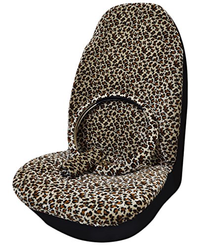 Car Seat Covers Classic Plush Leopard Comfortable and Warm 1 Seat Cover, 1 Steering Wheel Cover,1 seat Belt Cover