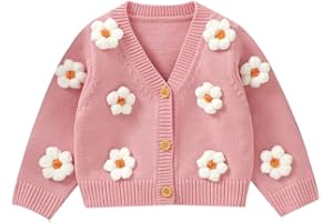 LAWKUL Baby Toddler Girl Cardigan Warm Sweater Floral Long Sleeve Jumpers Coats Knitted Clothes