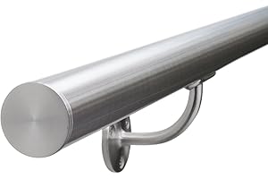 Seagull Balustrades Stainless Steel Handrail for Stairs - Pre-Assembled, 320-Grit Satin Brushed Polished - Select Length - Classic Flat End Caps - Made in UK