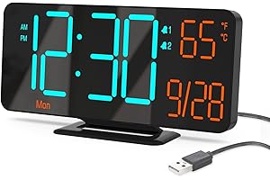 KOSUMOSU Wecker für Schlafzimmer, 17 cm, schwarz, klein, digital, Computerwecker mit automatischer Dimmung, Sekunden, Wochentag, Innentemperatur