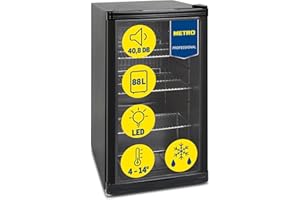 METRO Professional Mini-Kühlschrank GPC1088, 88 L, 1.052 kWh/24h, 3 Edelstahl-Drahtböden, schwarz