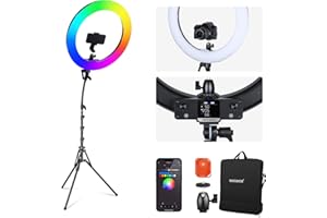 NEEWER 18 Inch Aro de Luz LED RGB Control App con Trípode y Soporte Móvil, 42W Regulable 2500K-10000K GM±50 Bicolor CRI97+/TLCI98+ 360° a Todo Color 18 Escenas para Fotografía TikTok Vlog, RGB18 II