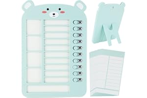 Vspek Memo Checklist Board, Punch in Daily and weekly Plan Board with 14 Blank Paper,Chore & Exercise Chart Memo Checklist Boards, Standable, hangable Message Memo Board for Home Travel Planning(Blau)