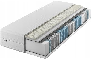 IZER Materac 90 x 200 24 cm, rdzeń ze sprężyn kieszeniowych, stopień twardości H3, H2, 7-strefowy, łóżko materace 2 w 1, lateksowy materac rolowany, komfortowa pianka