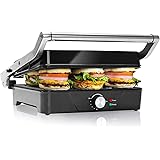 Aigostar Samson 30KLU- XXL Kontaktgrill Panini Grill,Sandwich Maker,2000 Watt, antihaft beschichtetes Edelstahl, 180 Grad auf