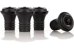 Qpractiko | Tappi vino con pompa vuoto, 4 pezzi, nero, silicone alimentare | Sigillatura ermetica, anti-perdita, facile pulizia | Conservazione vino e aroma intatto