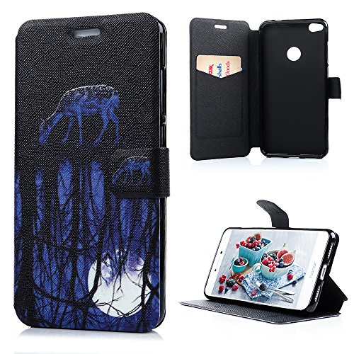 Lanveni Huawei P8 Lite (2017) Hülle, Handyhülle P8 Lite 2017 Flip Case Cover PU Lederhülle Schutzhülle Magnetverschluss Ledertasche mit Stander Function Brieftasche Card Slot Handy Tasche mit Bunte Gemalt Design (Spiegelbild)