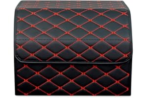 Ergocar Maletero Organizador para Coche Cuero de Lujo PU Almacenamiento Bolsa Impermeable Plegable Organizador para Auto/SUV/Camión (Negro Rojo-M)