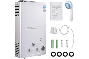 LEADGOODS Durchlauferhitzer Gas 16L, 32KW LPG Gasdurchlauferhitzer Warmwasserbereiter Super Niedrigem 0,5bar Startwasserdruck, Tragbarer Gas Durchlauferhitzer, für Dusche im Außenbereich Dusche Bad Camping