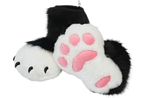 ZFKJERS Cosplay Tier Katze Wolf Hund Fuchs Fursuit Füße Pfote Kralle Schuhe Pelzstiefel Kostümzubehör für Erwachsene (Weiß Schwarz)