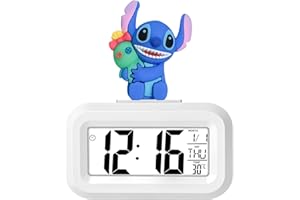 HOAQPPOY Stitch Sveglia Digitale da Comodino Bambini, Stitch Bambina, Sveglia Intelligente Bambina con Temperatura Data Snooze, Lilo e Stitch, Stitch Gadget, Sveglia Digitale per Bambini(Bianco)