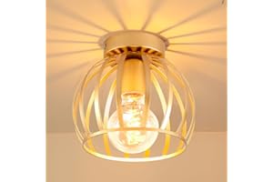 iDEGU Vintage Plafonnier Industriel en Métal Cage Suspensions Lustres Abat-Jour Géométrique Design Luminaire E27 Lampe de Plafond pour Chambre Café Restaurent Entrée Couloir, 20 CM, Doré