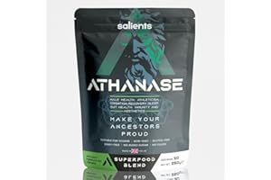 SALIENTS® ATHANASE® | Men's Super Greens Powder | Superfood Powder Blend | Includes Maca Root, Guarana, Ashwagandha, Lions Mane, Shilajit, Fenugreek & More | 250g & 50 Servings | UK