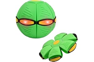 FANGEHONG Flat Throw Frisbee Ball Toy, Flying Throw Disc Ball Toy with Lights, Magic Flying Saucer Pop Up Ball for Kids Outdoor Garden Beach Game (Green)