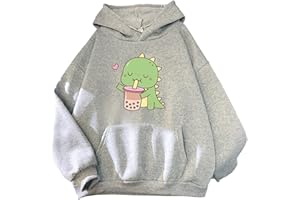 YINGKE Damen Teenager Kawaii Soft Hoodie Niedliche Dinosaurier Anime Print Lange Ärmel Herbst Winter Sweatshirt Mädchen Sweatshirt