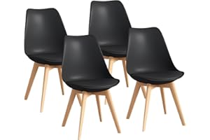 Confortil Chaises de Salle à Manger Scandinave Lot de 4, Chaise de Cuisine, Idéal pour Salle à Manger, Salon, Chambre à Coucher (4, Noir, Standard)