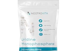 Uridinmonophosphat 250mg | 120 Kapseln | Vegan Uridin Monophosphat für Gedächtnis, Lernen, Kognitive Funktion | Allergen, Gluten Frei | Hergestellt in ISO-Zertifizierten Betrieben | Nootrovita