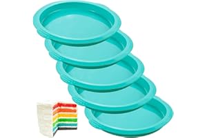 webake Stampo Torta Arcobaleno Rotondo Tortiera Stampi in Silicone per Dolci 6 Inch 5 Pezzi Antiaderenti Vassoio di Bakeware Stampi di Cottura per Pancake, Pizza e Omelette