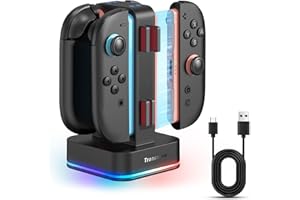 TRANSNOVO Charging Dock for Nintendo Switch 2, 4-Slot Magnetic Controller Charger with LED Indicator, 9 RGB Modes Gaming Lights, 8 Game Card Storage Slots & Simultaneous Charging for 1-4 Joy-Cons