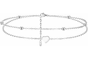 Softfree Gold Fußkettchen für Damen Wasserfest, Edelstahl Vergoldet Herz Layered Verstellbare Doppelt Fußkette Zart Strand Schmuck Mode für Frauen Geschenke