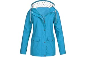 GENERIC Womens Breathable Lightweight Waterproof Jackets Solid Color Packable Rain Coat Hoody Windproof Hiking Outdoor Wear Plus Size Softshell Jacket Trench Coat for Women Uk