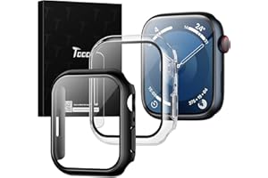TOCOL 2 Pack Screen Protector for Apple Watch 41mm, Apple Watch Series 9/8/7 Case with Built-in Tempered Glass, HD Clear Military-Grade Shockproof Easy Installation for iWatch 41mm - Black+Clear