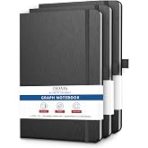 ONAVIA A5 Hardcover Squared Notebook, Pack of 3, 80 Sheets, Black | 160 Pages, 14.8 x 21 cm, Picture Book for School, Math, U