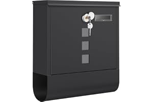 SONGMICS Postlåda, väggmonterad brevlåda, brevlåda, kopparlåscylinder med vridbart lock, namnskylt, tidningshållare, lätt att installera, 10 x 30,8 x 33,8 cm, svart GMB020B02