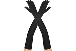 FAGENT 1 Paire de Gants de Soirée Longs en Satin pour Femme, Longueur 54cm en Tulle pour Fête de Mariage, pour Femmes, Filles, Opéra, Danse Nuptiale, Gants Extensibles pour Adultes (Noir)