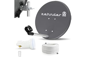 VISIAMO Digitale Camping Sat Anlage Spiegel 40 cm Single LNB 0,1 dB + Koaxialkabel 10m Kabel Balkon Caravan Mobil Schüssel Antenne für HDTV HD Sky 3D 4K geeignet