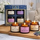 AuraDecor Organic Soy Wax Scented Candles Set of 4 | Aromatic Jar Candles for Home Fragrance | English Rose, Night Jasmine, F