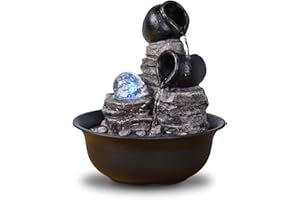 ZEN LIGHT Fontanna wewnętrzna wodospad słoik natura zen relaksujące kolorowe światło, pomysł na prezent na imprezę, ruchoma dekoracja - fontanna stołowa, Feng Shui obiekt dekoracyjny, H25cm - Verso Zen'Light