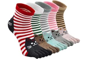 ZFSOCK Chaussettes 5 Doigts Femme Coton Chaussettes Orteils Séparés Running Chaussette Doigt de Pied Sport Femme Fantaisie Drole Motif à Animaux Chat Chien Taille 36-41