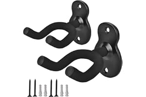 JurciCat Set di 2 pezzi chitarra da muro - Supporto per chitarra elettrica, ukulele e acustica - Adatto a tutti i tipi di palette - Nero