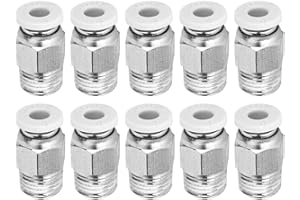 HILILAND 10 szt. prostych złączek pneumatycznych, srebrny gwint M10 PC4-01 złączki wtykowe