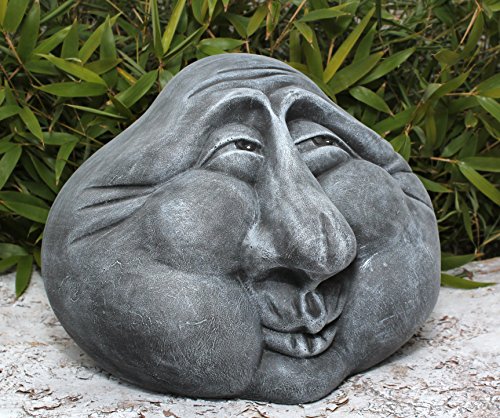 Steingesicht Steinkopf in Schiefergrau, frostsichere Deko-Figur für den Garten - 2
