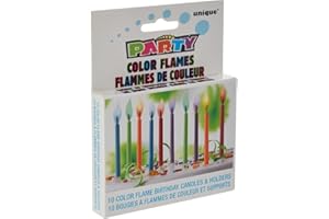 Unique Party 34099 - Colour Flame Birthday Candles and Holders, Pack of 10