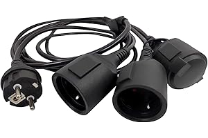 MEEQIAO 45 cm Trois Rallonge Electrique Exterieure Jardin avec 3 Prises, IP44 Ralonges Prise Electriques Extérieur Etanche, Câble en Caoutchouc pour I'extérieur Câble, avec 3 Pcs Prise à Clapet, 250 V (Noir)