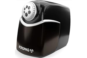 ACROPAQ Sacapuntas electrico - Profesional, Con 6 agujeros, Para lápices de hasta 11 mm de diámetro, Afila en segundos, Para oficinas y escuelas - Sacapuntas con deposito, Afilalapices