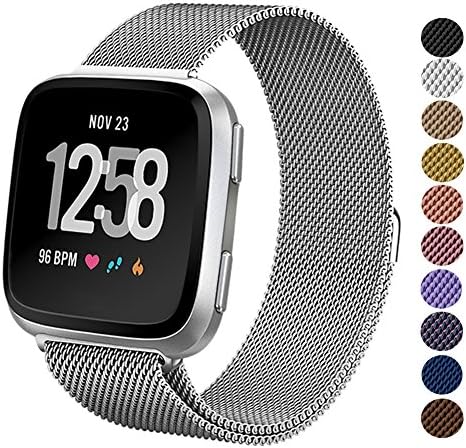 Fitbit Versa Strap, Pasway Milanese Loop Stainless Steel Metal Mesh Replacement Bracelet Bands with Adjustable Magnetic Lock for Fitbit Versa Fitness Smartwatch Sport Accessory Wristbands (Small- 14~17cm, 2#-Silver)